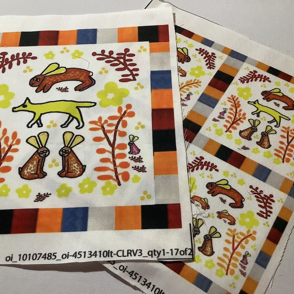 2 Latina Design Cotton Squares, Coyote and Rabbits